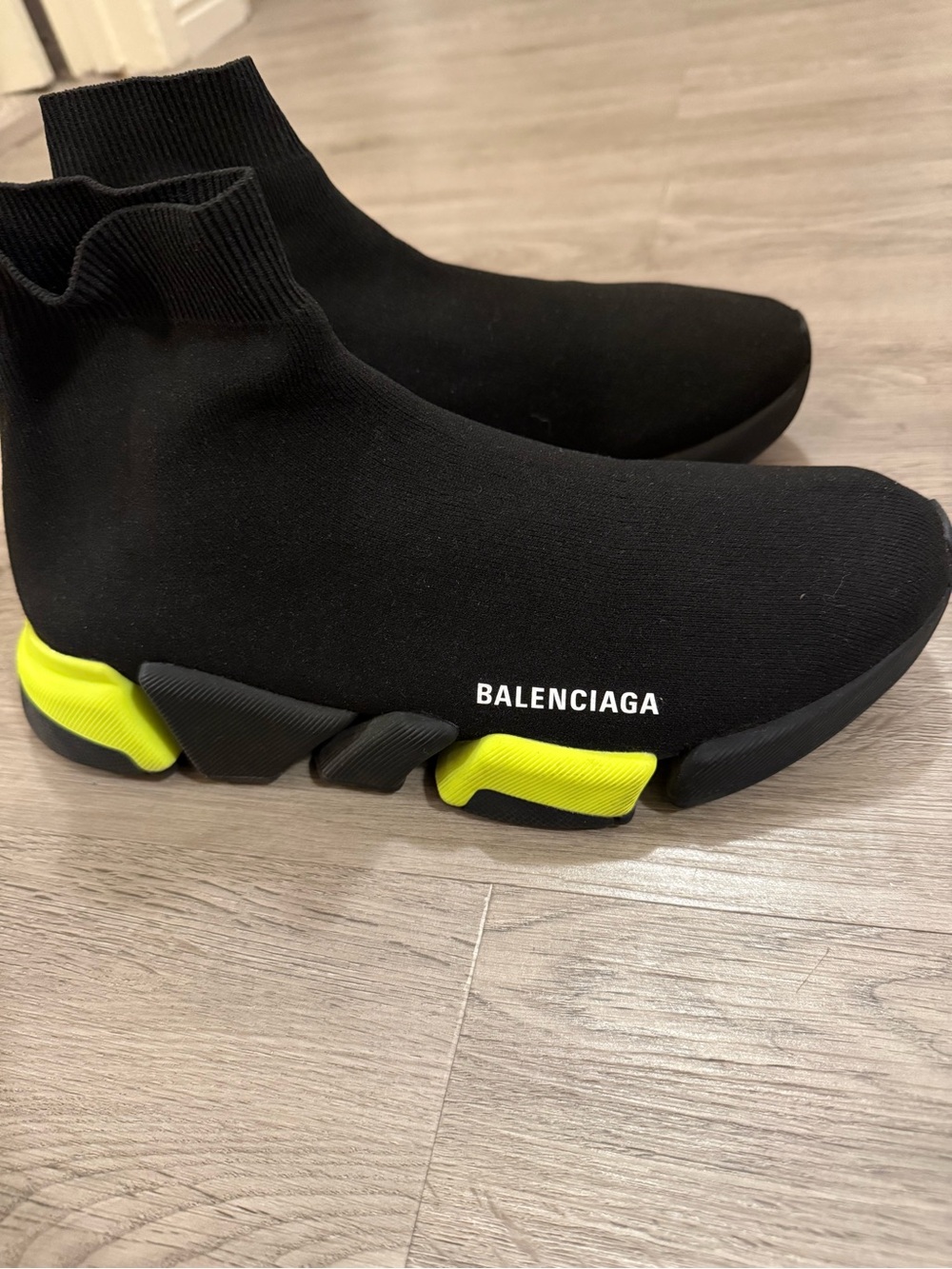 Balenciaga Black Sock Sneaker with Neon Yellow Sole Accents